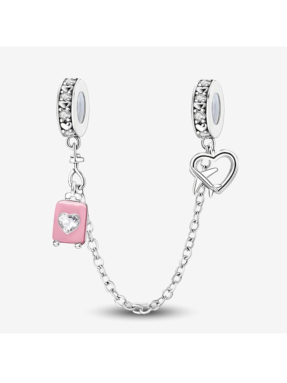 ✈️ Sterling Silver Pink Suitcase Airplane Travel Safety Chain Charm